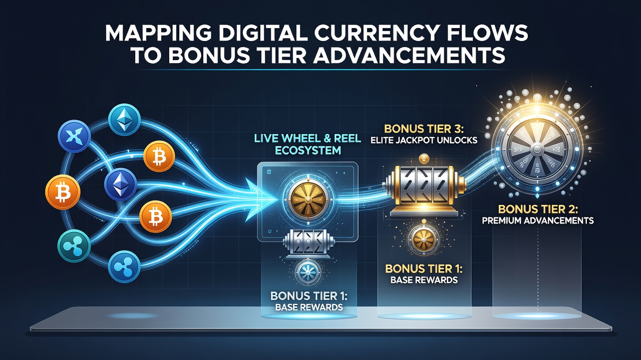 Visualisierung von Bonus-Tier-Advancements durch verfolgte digitale Währungsflüsse in Wheel- und Reel-Formaten