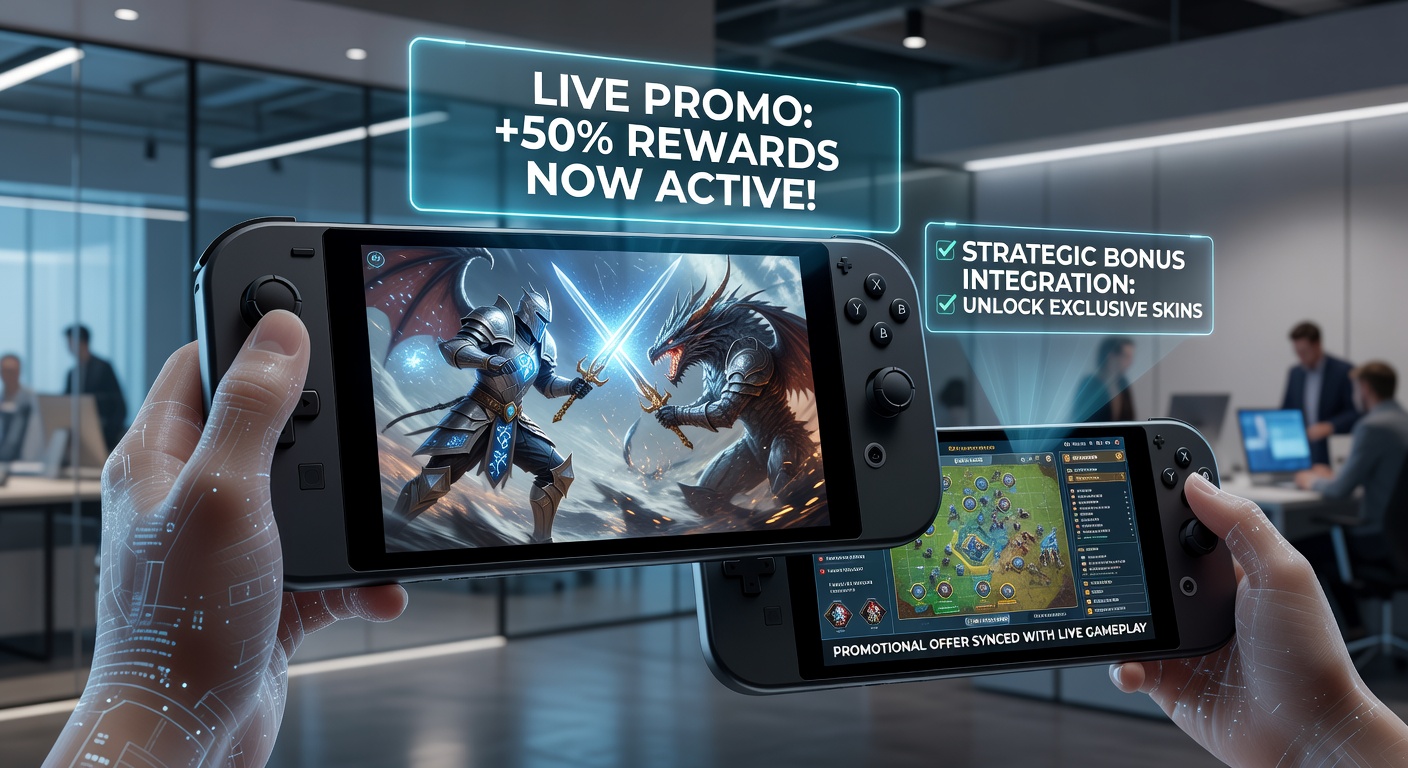 Strategische Integration von Werbeangeboten mit Live-Gaming auf Handheld-Geräten, dargestellt durch ein mobiles Tablet mit integrierten Bonus- und Live-Features